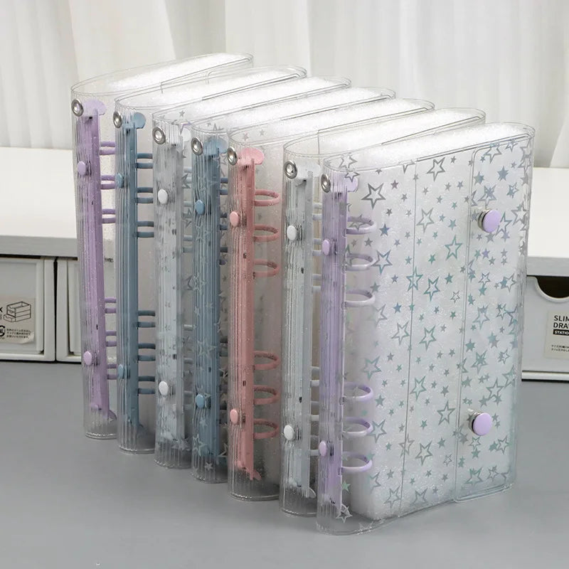 1pc A6 Budget Binder Cover Clear Glitter PVC Binder Refillable Notebook for Photos Pictures Albums Organizer Planner Folder