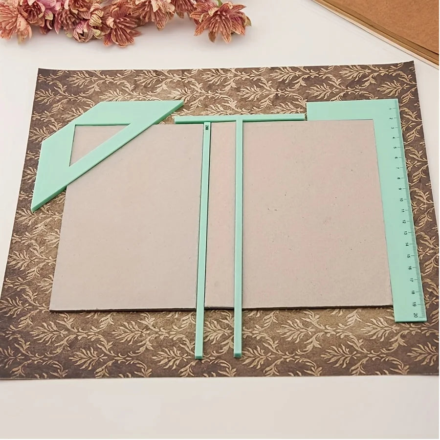 4pcs/set binding ruler set, L-ruler, T-ruler, spacing guide, cut corners square set, for scrapbook album making